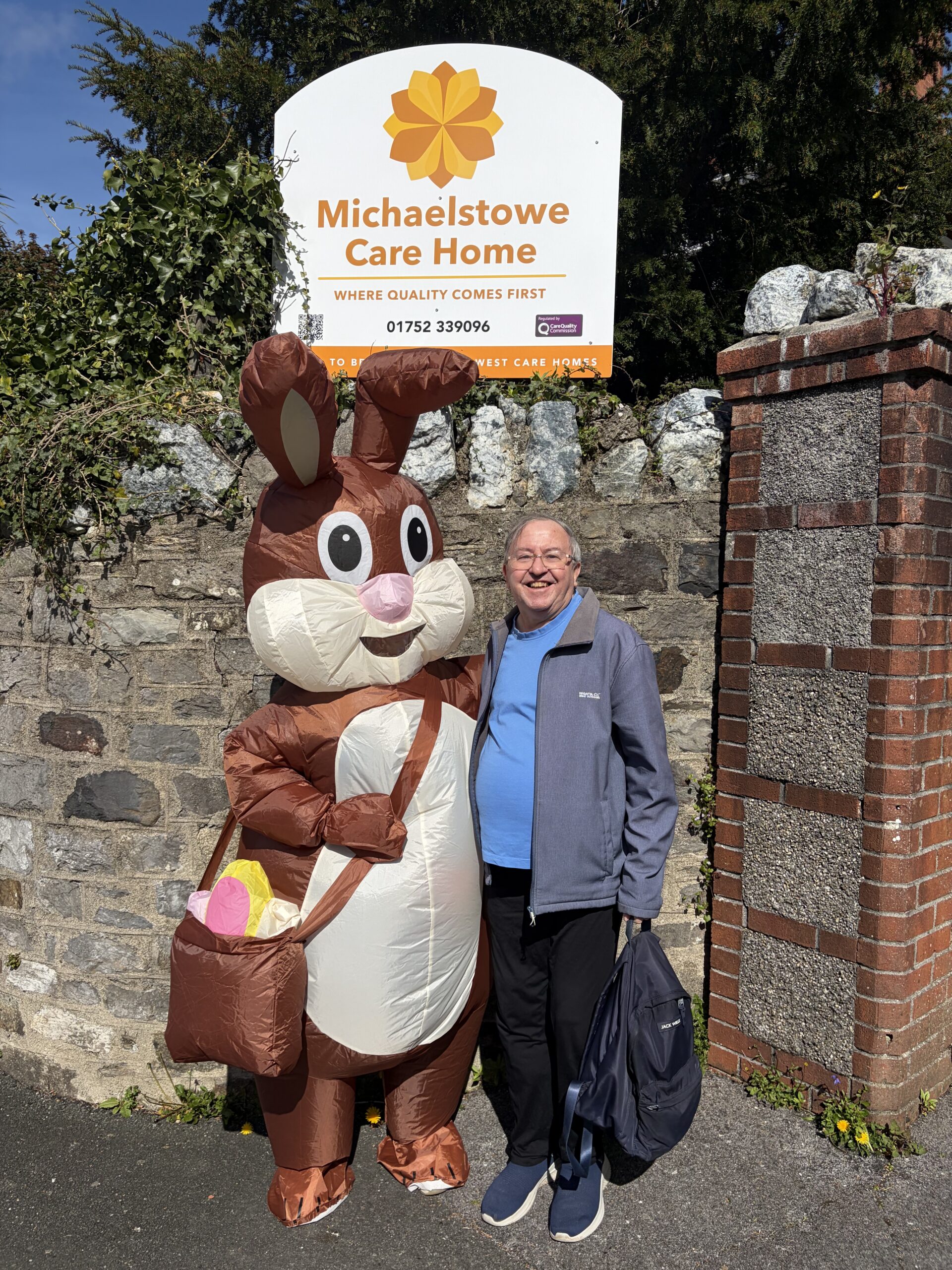 Easter bunny stood outside Michaelstowe with a male scaled