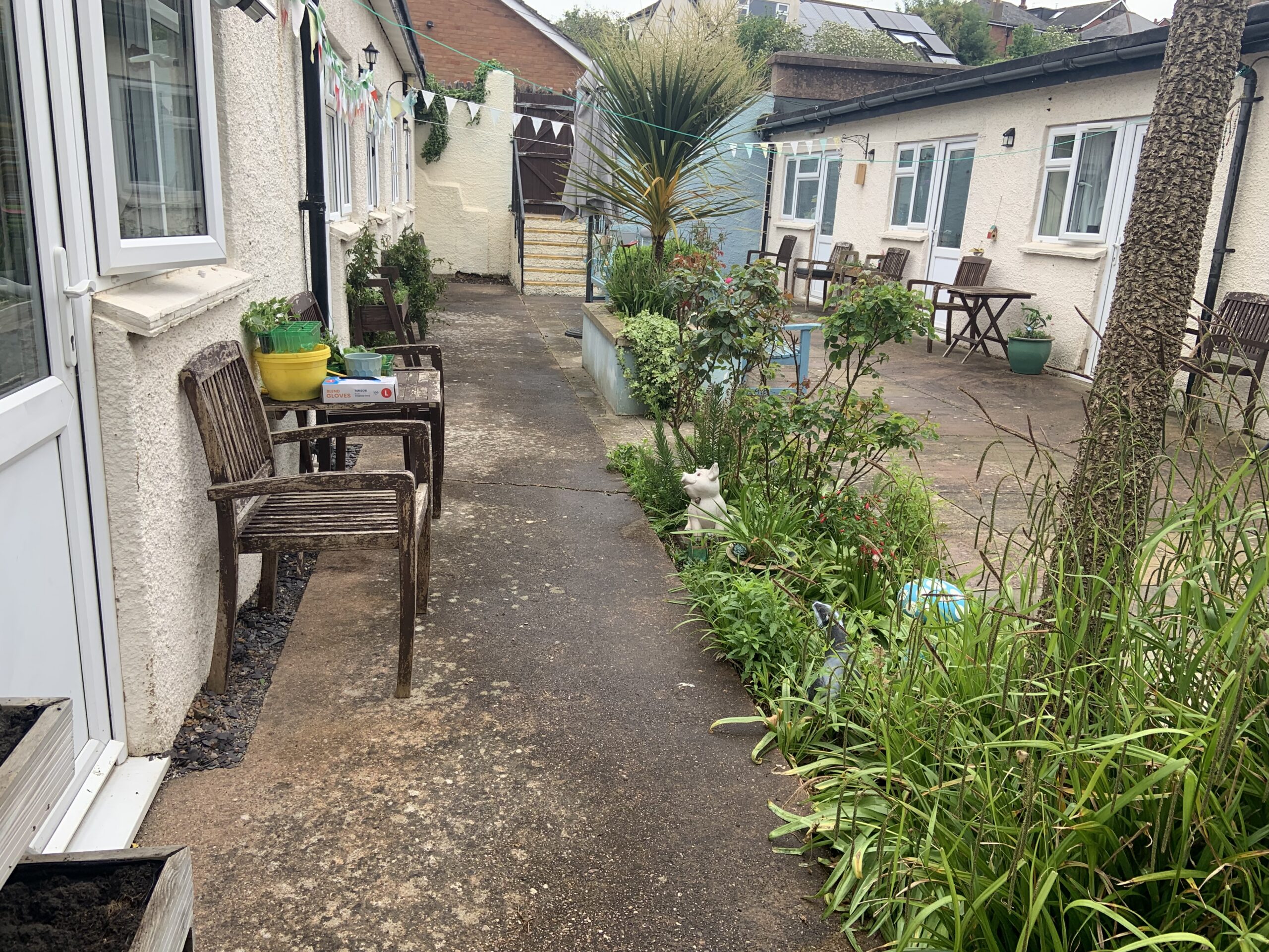 Ashfield garden with planted beds and benches scaled